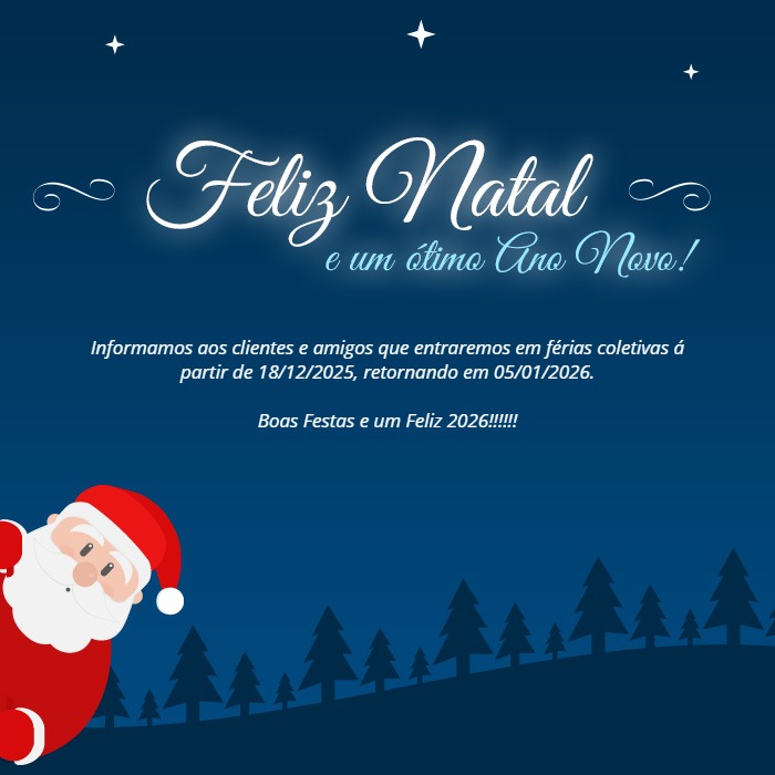 Desejamos um mundo cheio de corações felizes, alegres e em paz. Feliz Natal e um Próspero Ano Novo! Estaremos em férias coletivas do dia 18/12/2025 a 05/01/2026.